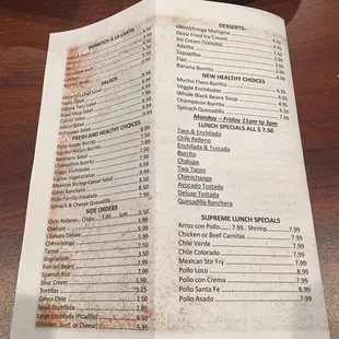 Take out menu