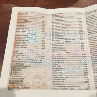 Take out menu