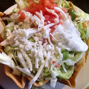 Steak Taco Salad + spinach and mushrooms = Very Good