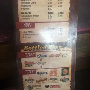 Beer menu