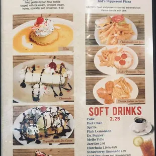 a menu for desserts