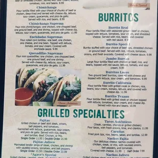 a menu for a mexican restaurant