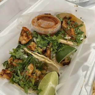 Shrimp and tilapia (last one on the right)  street tacos