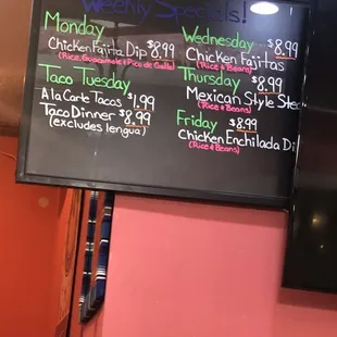 a menu on the wall