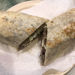a burrito cut in half