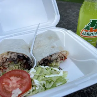 a burrito and a salad