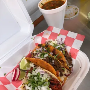Birria taco and Consomme Broth