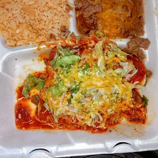 Enchilada Plate (1 chicken, 1 beef).