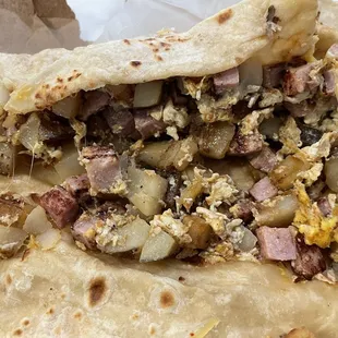 Ham breakfast burrito.