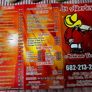 Back of menu, lots of deliciousness!