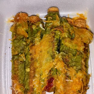 Rolled Chicken Tacos with Guacamole and Cheese