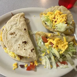 2 Puffy Beef Tacos &amp; Bacon/ Egg Breakfast Taco