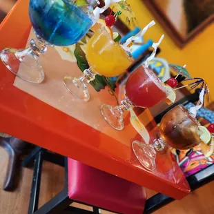 a table with drinks on it