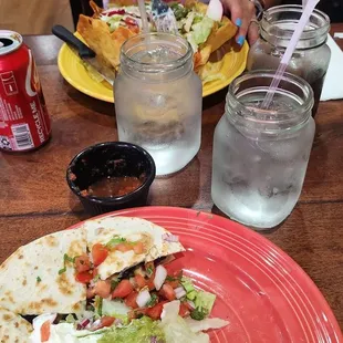 Quesadilla and taco salad