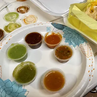 Variety of salsas, all good, most have a kick