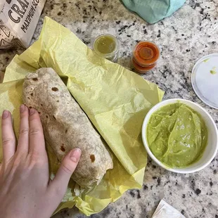 Bean and Rice burrito with a 4 oz side of guac