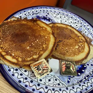 Pancakes !  large portions on very beautiful plates