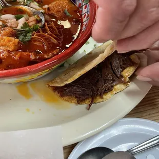 Menudo and Barbacoa taco combo ! Both items on point