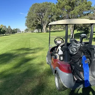 On the tee box waiting for the group ahead to finish