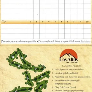 Score card - Executive 9-hole course