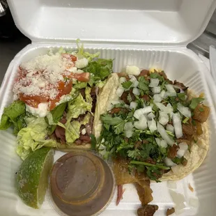 Asada sope &amp; alpastor soft taco