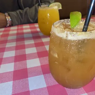 Peach Margarita (front)  Mango Margarita (back)