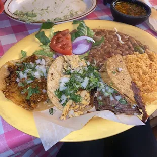Taco Dinner - Chorizo Taco, Chicken Taco, Birria Taco W/ Rice &amp; Beans