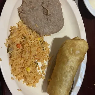 Steak chimichanga, rice &amp; beans