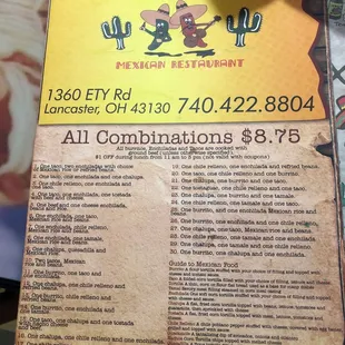 Front of menu