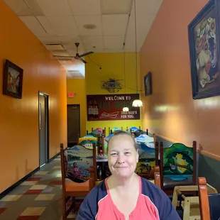 Las Amigos dining room and my wife, Becky.