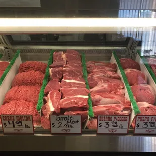 a variety of raw meat