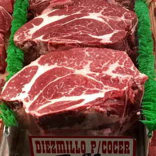 a display of steaks