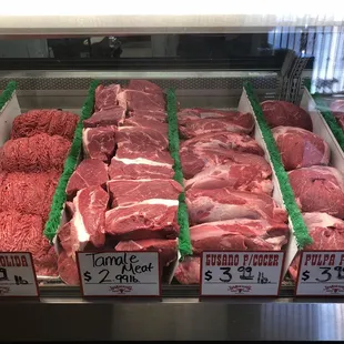 a variety of raw meat