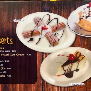 a menu for desserts