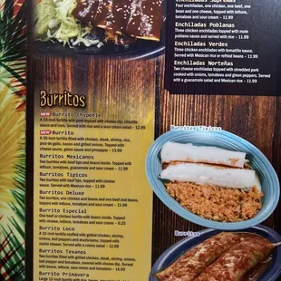 a menu for burritos