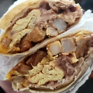 Potato, egg, and cheese burrito +beans..Delicious!