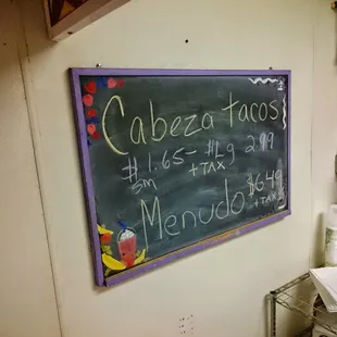 Daily specials on the chalk board.