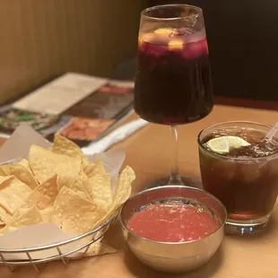 Chips &amp; salsa, Jack &amp; Pepsi, red sangria