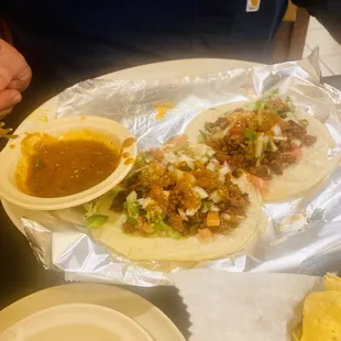 Chorizo Tacos, chili sauce