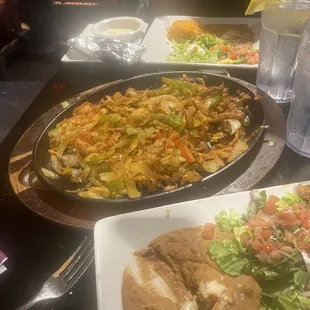 Chicken and steak fajitas for two