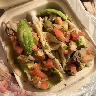 Chicken/Pollo Super Taco w/light cheese (left) + Steak/Asada Super Taco w/light cheese (right)