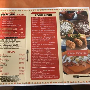 a menu for a mexican restaurant