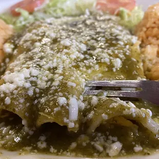 green enchiladas-with double rice