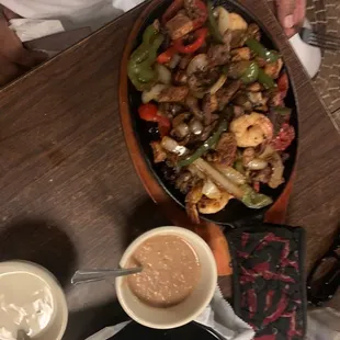 Fajitas chicken, steak and shrimp combo