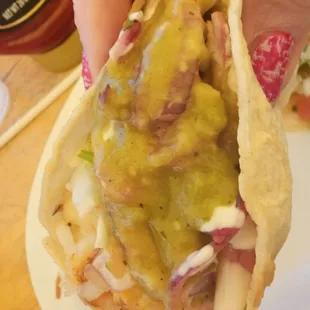 Taco loaded with  grilled shrimp