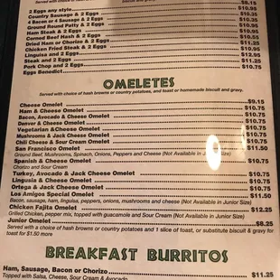 Breakfast menu