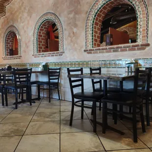 tables and chairs in a restaurant