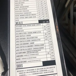 Big menu with lots of options and portion sizes!