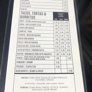 Big menu with lots of options and portion sizes!