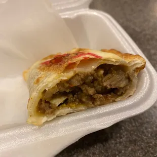 Inside the beef empanada. It's really good!